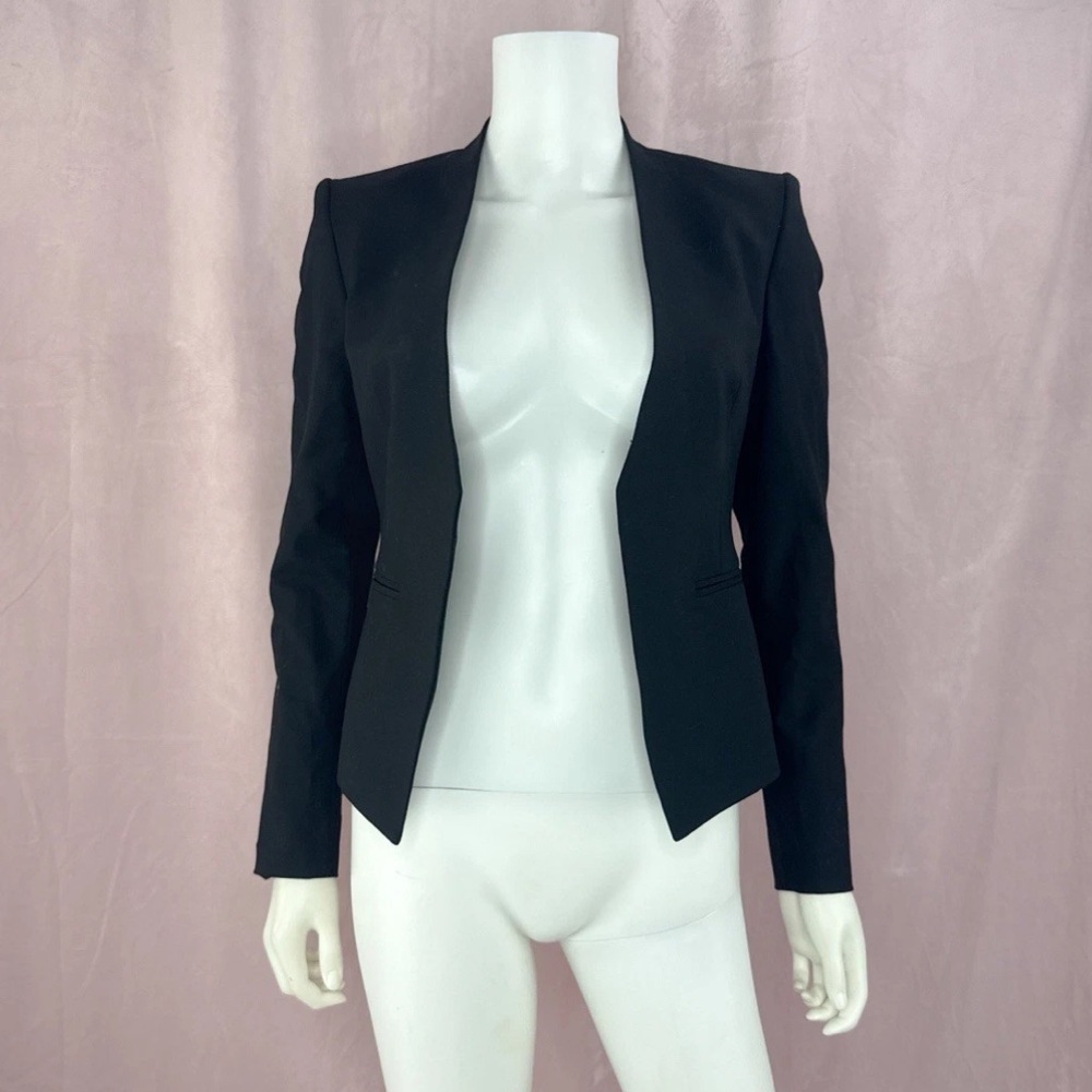Theory Womens Lanai Open Front Blazer Jacket Black Wool Size 0